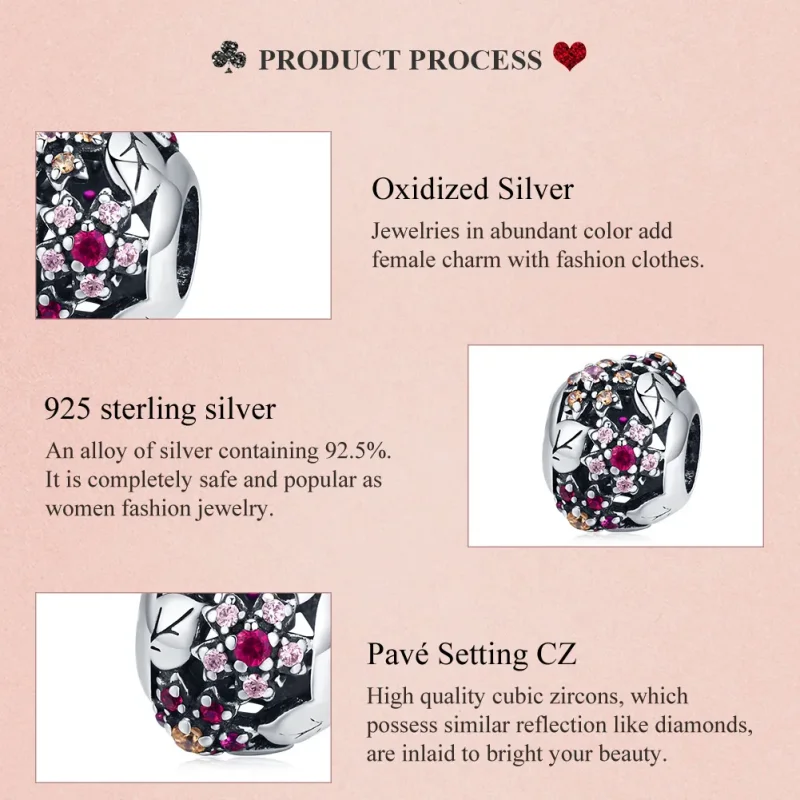(bilde for) Pandora Style Silver Elegant Cherry Blossom Charm - SCC1446 - Vis 8