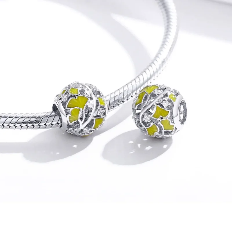 (bilde for) Pandora Style Silver Elegant Ginkgo Leaves Charm - BSC334 - Vis 4