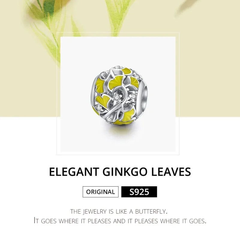 (bilde for) Pandora Style Silver Elegant Ginkgo Leaves Charm - BSC334 - Vis 6