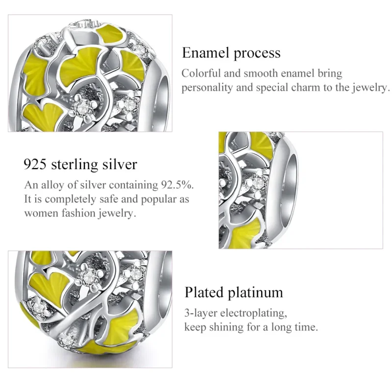 (bilde for) Pandora Style Silver Elegant Ginkgo Leaves Charm - BSC334 - Vis 7