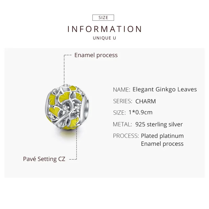 (bilde for) Pandora Style Silver Elegant Ginkgo Leaves Charm - BSC334 - Vis 8