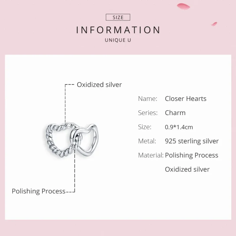 (bilde for) Pandora Style Silver Entwined Hearts Charm - SCC1563 - Vis 6