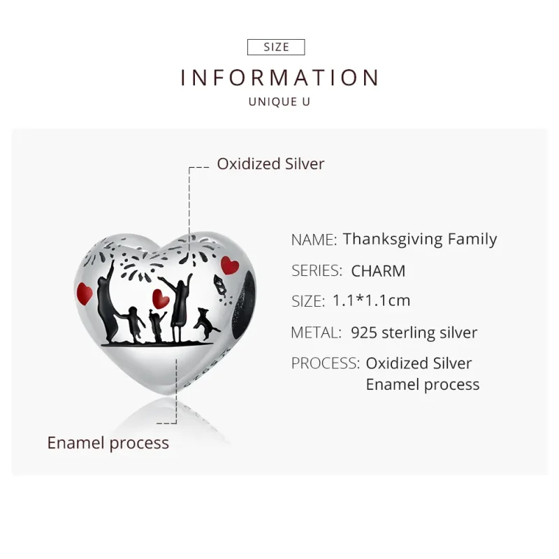 (bilde for) Pandora Style Silver Family Love Charm - SCC1634 - Vis 8