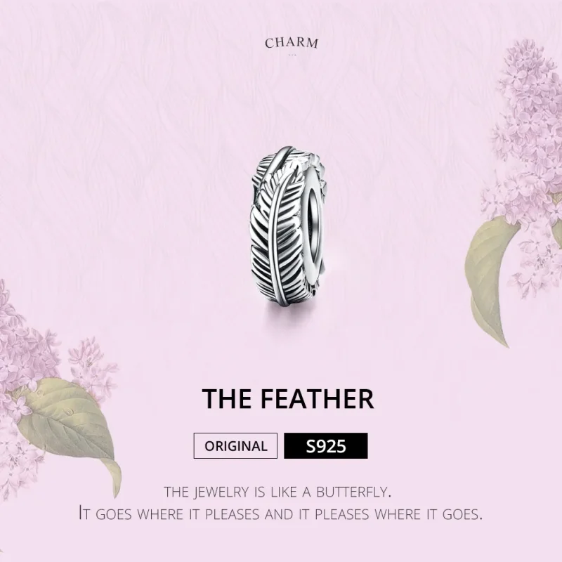 (bilde for) Pandora Style Silver Feather Spacer - SCC1236 - Vis 2