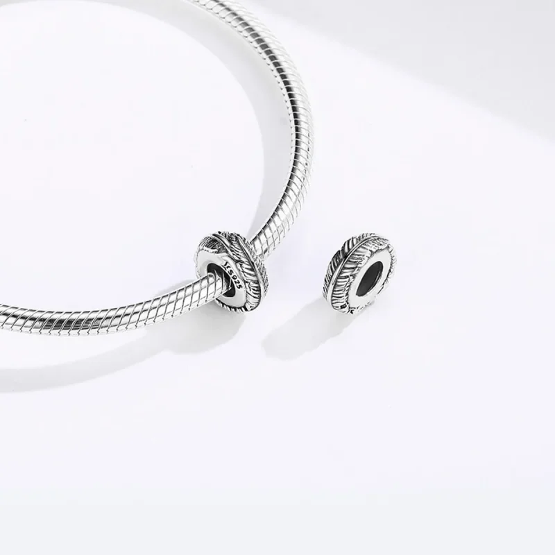 (bilde for) Pandora Style Silver Feather Spacer - SCC1236 - Vis 4