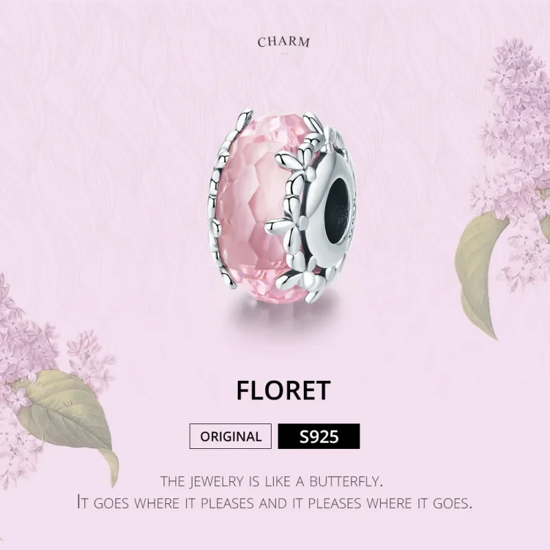 (bilde for) Pandora Style Silver Floret Murano Glass Charm - SCC1282 - Vis 2