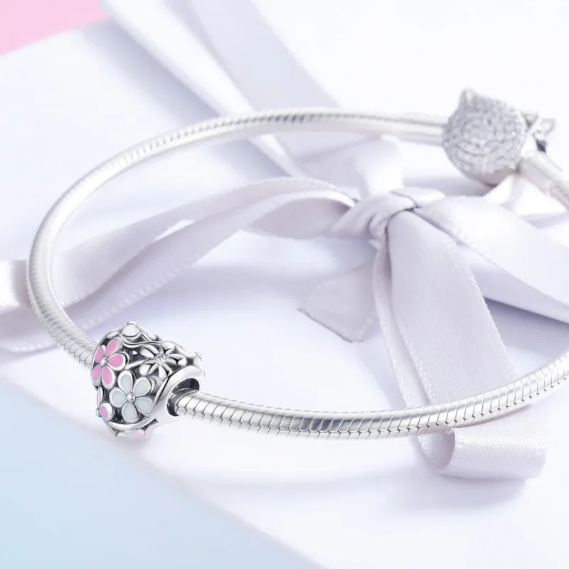 (bilde for) Pandora Style Silver Flower Blessing Charm - SCC761 - Vis 3