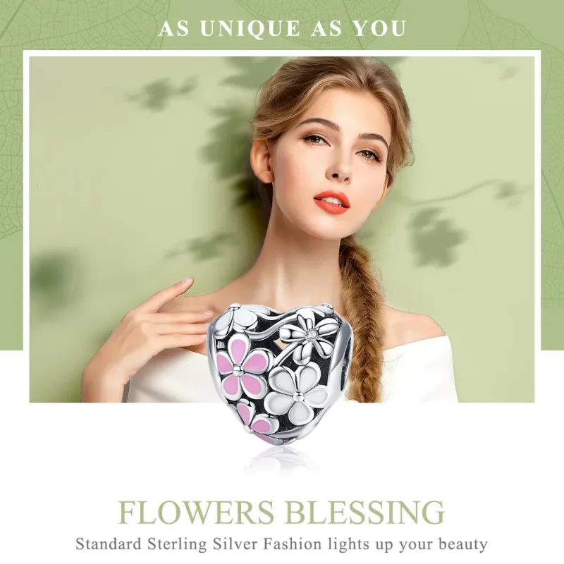(bilde for) Pandora Style Silver Flower Blessing Charm - SCC761 - Vis 6