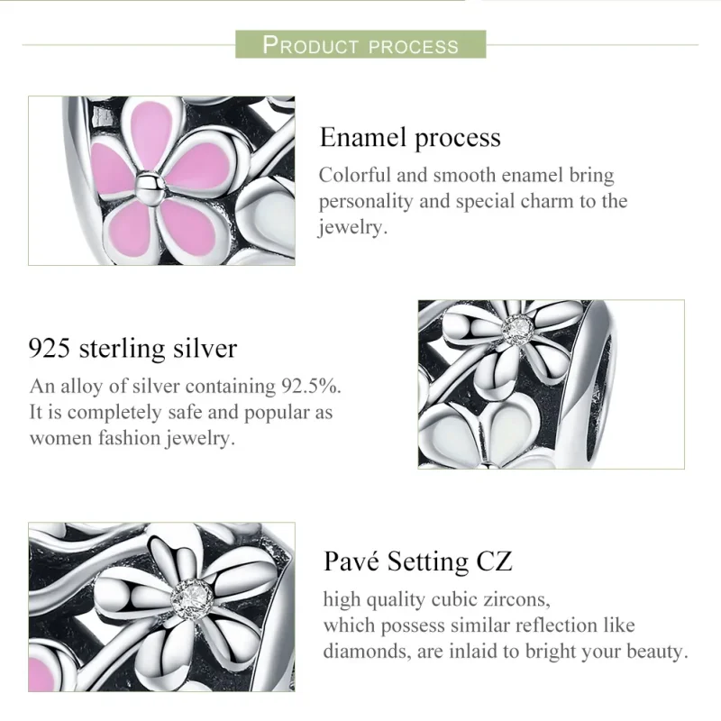 (bilde for) Pandora Style Silver Flower Blessing Charm - SCC761 - Vis 7