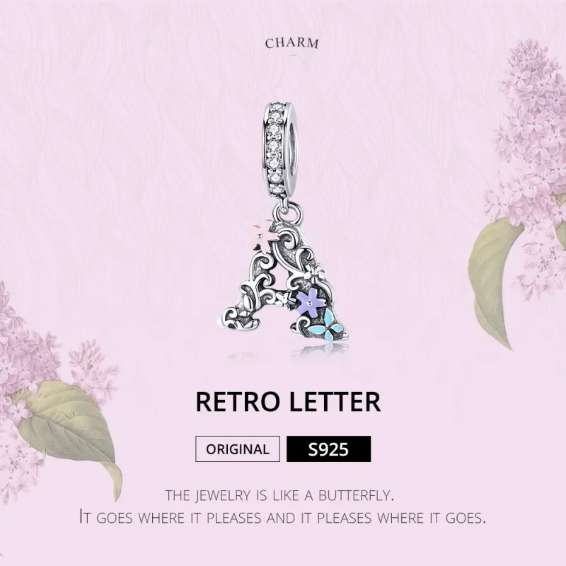 (bilde for) Pandora Style Silver Flower Letter A Dingle - SCC1273 - Vis 2