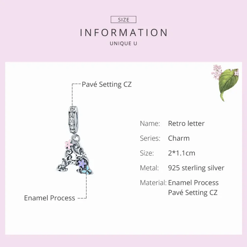 (bilde for) Pandora Style Silver Flower Letter A Dingle - SCC1273 - Vis 3