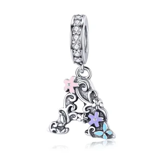 (bilde for) Pandora Style Silver Flower Letter A Dingle - SCC1273