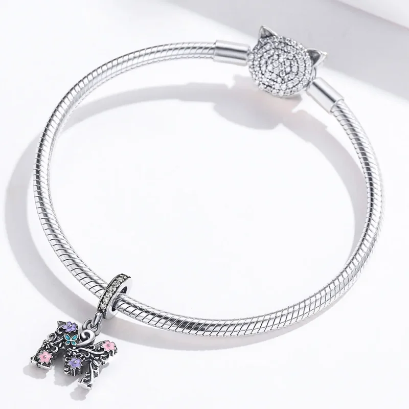 (bilde for) Pandora Style Silver Flower Letter M Dangle - SCC1274 - Vis 4