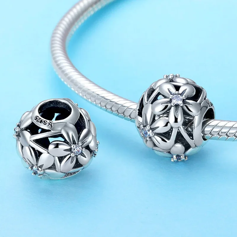 (bilde for) Pandora Style Silver Flower Shape Charm - SCC729 - Vis 2