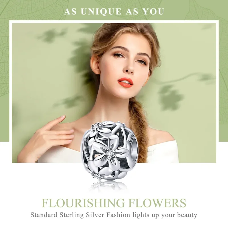 (bilde for) Pandora Style Silver Flower Shape Charm - SCC729 - Vis 6