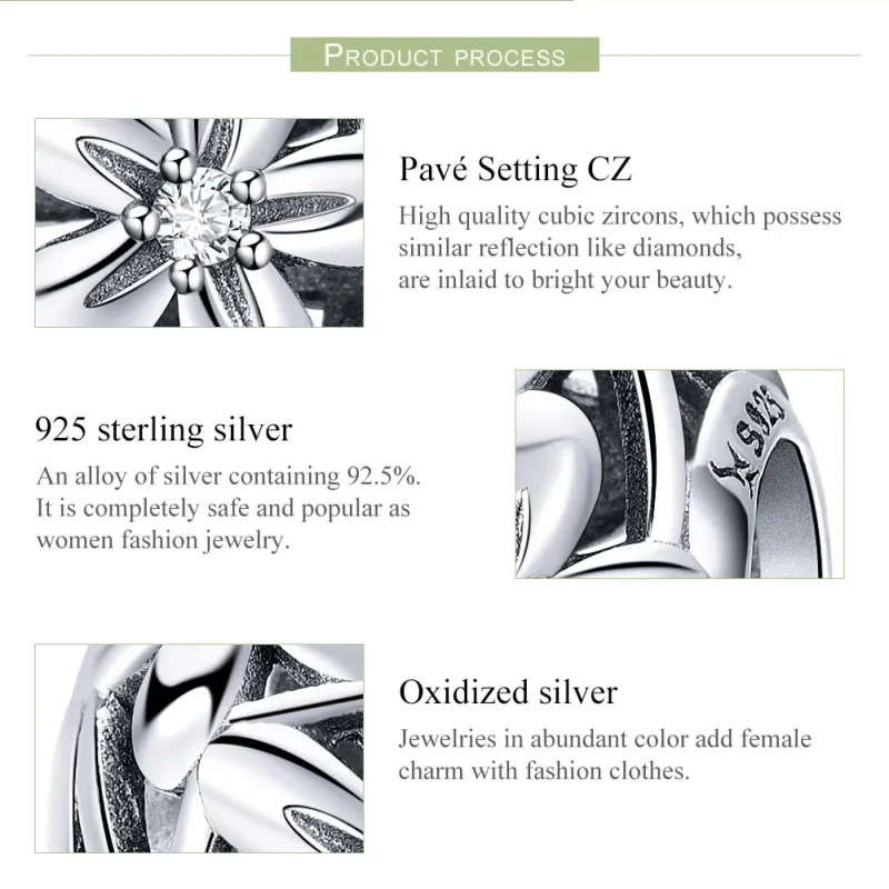 (bilde for) Pandora Style Silver Flower Shape Charm - SCC729 - Vis 7