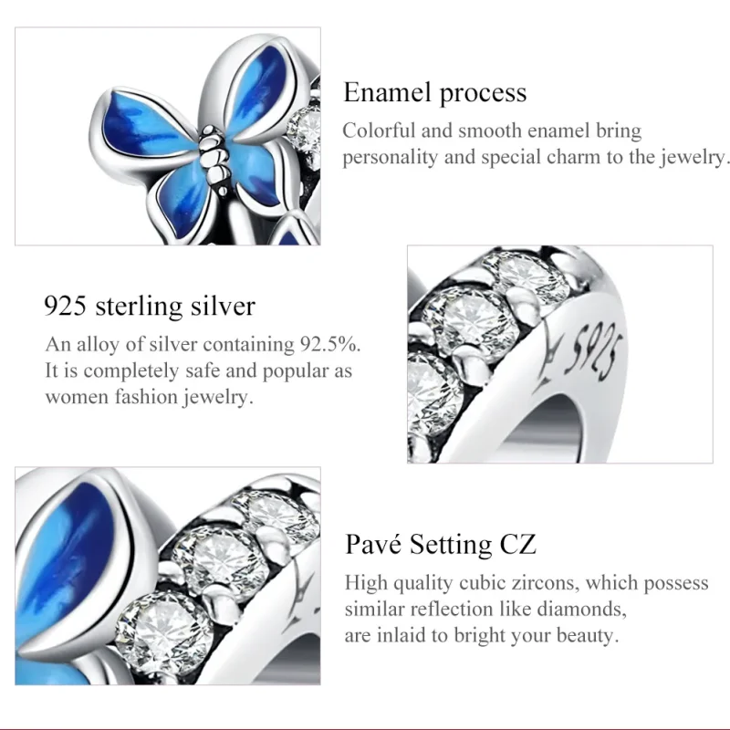 (bilde for) Pandora Style Silver Flying Butterflies Charm - SCC1731 - Vis 7