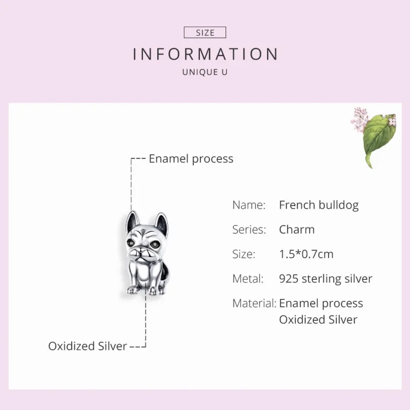 (bilde for) Pandora Style Silver French Bulldog Charm - SCC1306 - Vis 3