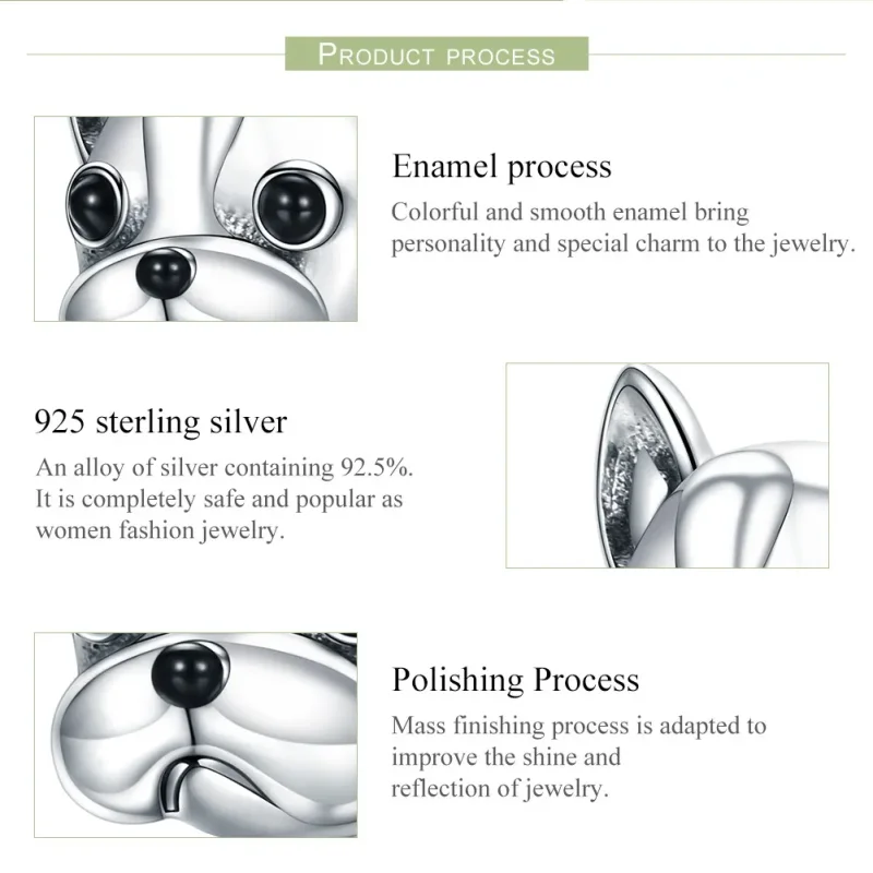 (bilde for) Pandora Style Silver French Bulldog Charm - SCC315 - Vis 6