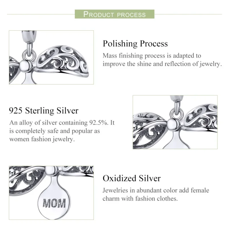 (bilde for) Pandora Style Silver Gartitude For Mom Dangle - SCC1008 - Vis 6
