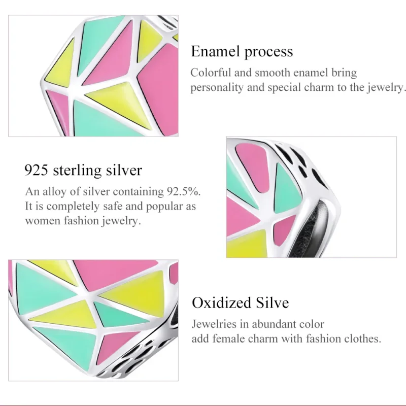(bilde for) Pandora Style Silver Geometric Patterns Charm - SCC1761 - Vis 7