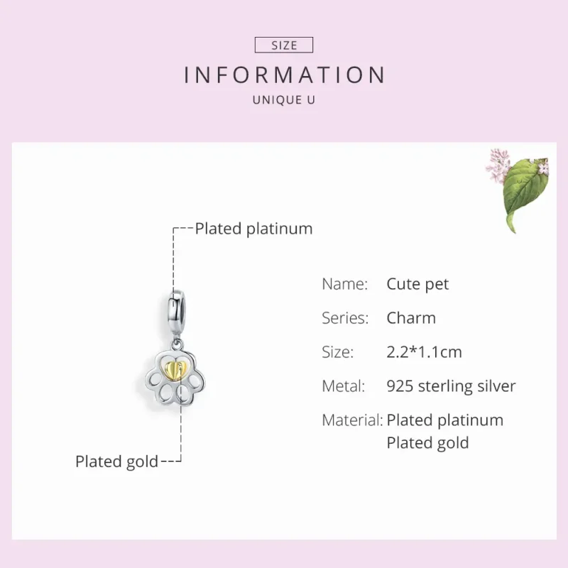 (bilde for) Pandora Style Silver & Gold-Plated Cure Pet Dangle - SCC1251 - Vis 3
