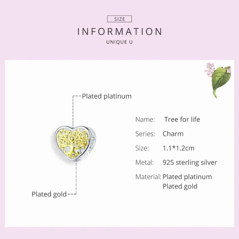 (bilde for) Pandora Style Silver & Gold-Plated Life Tree Charm - SCC1264 - Vis 3