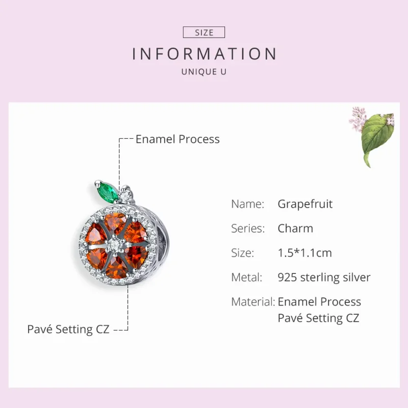 (bilde for) Pandora Style Silver Grapefrukt Charm - SCC1277 - Vis 3