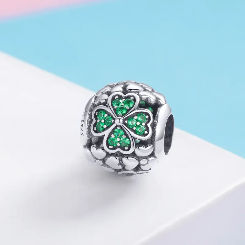 (bilde for) Pandora Style Silver Green Clover Charm - SCC964 - Vis 2
