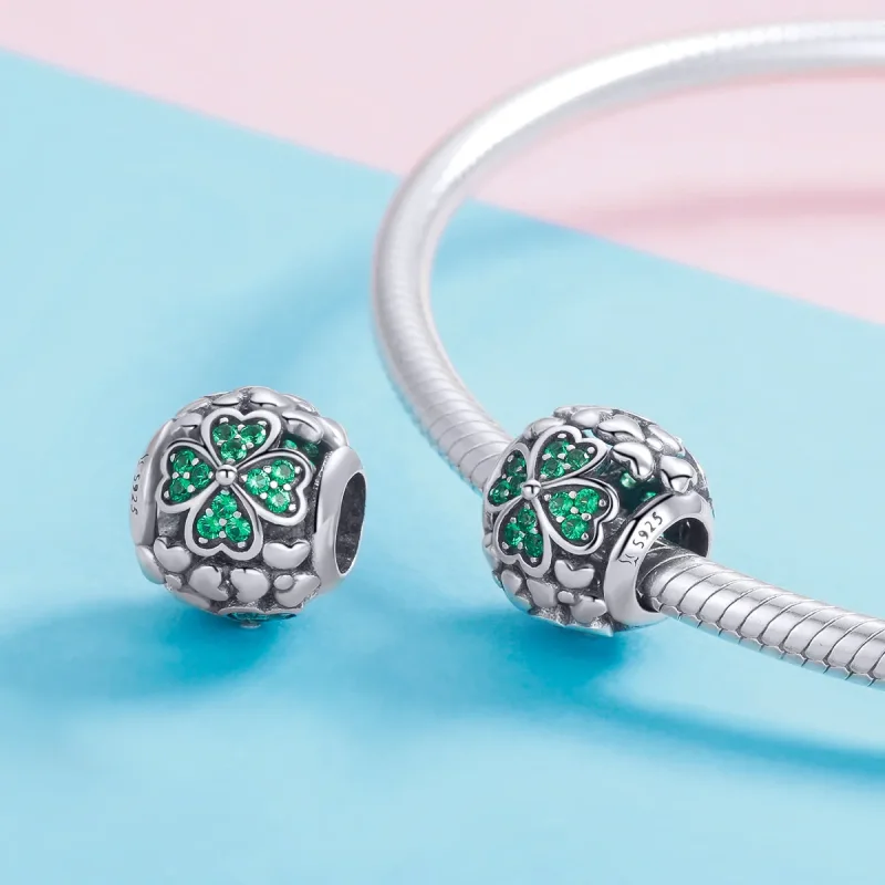 (bilde for) Pandora Style Silver Green Clover Charm - SCC964 - Vis 4