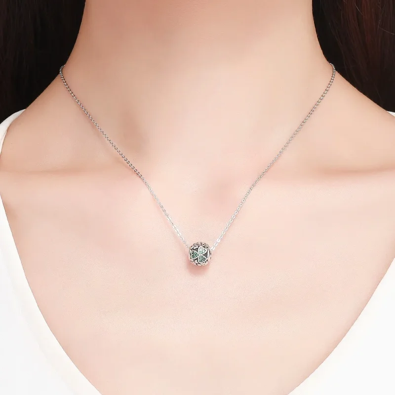 (bilde for) Pandora Style Silver Green Clover Charm - SCC964 - Vis 5