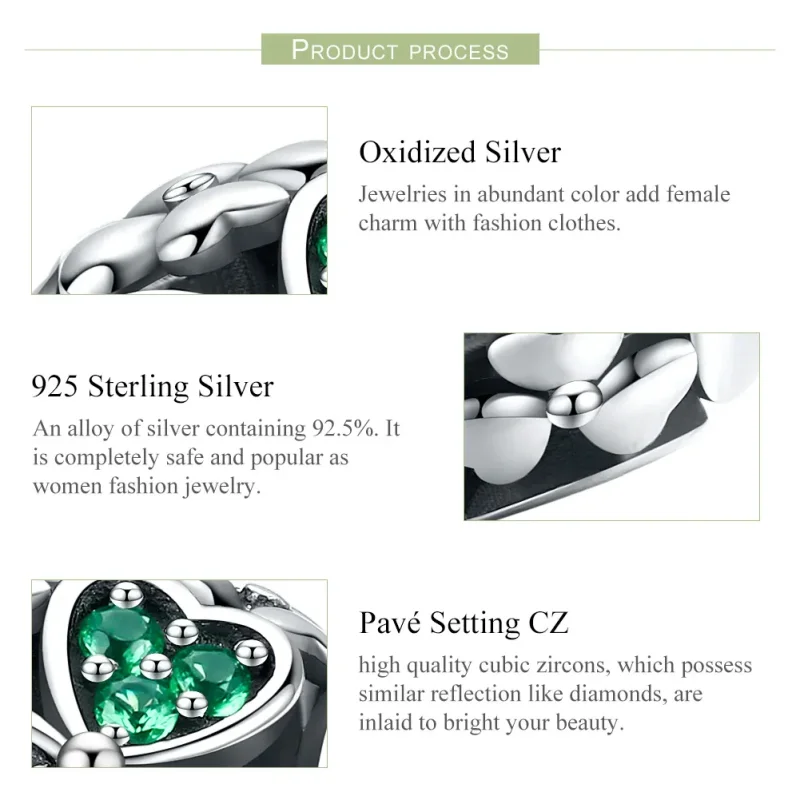 (bilde for) Pandora Style Silver Green Clover Charm - SCC964 - Vis 7