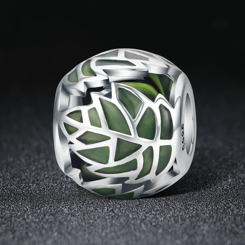(bilde for) Pandora Style Silver Green Leaves Are In Love Charm - SCC524 - Vis 2