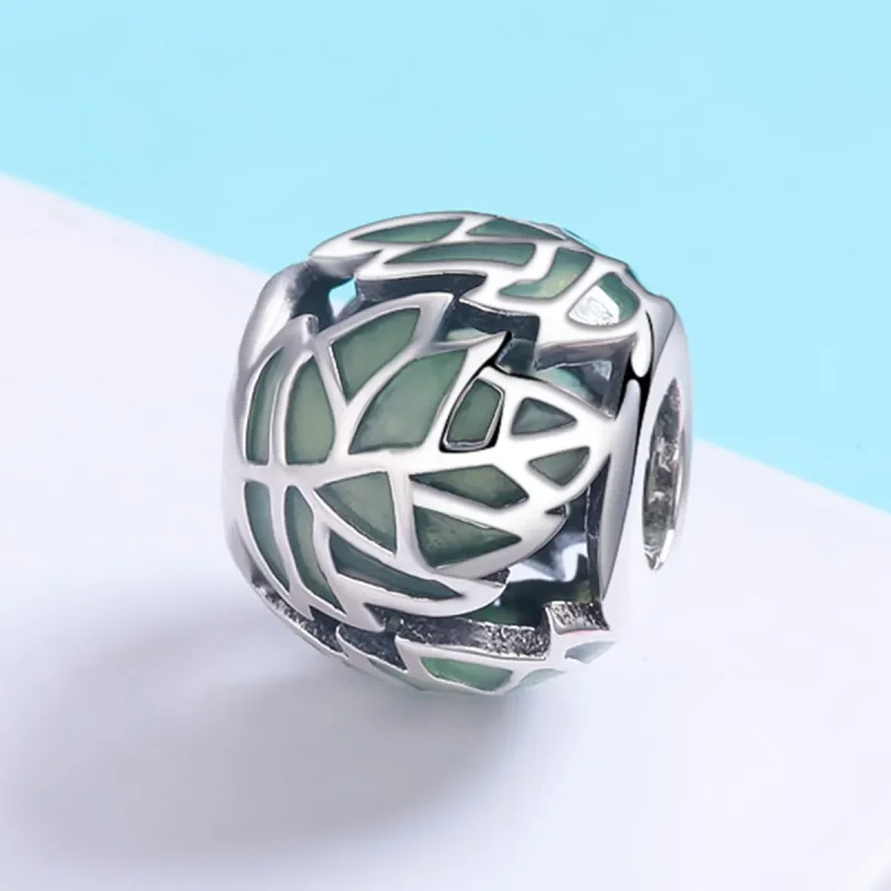 (bilde for) Pandora Style Silver Green Leaves Are In Love Charm - SCC524 - Vis 3