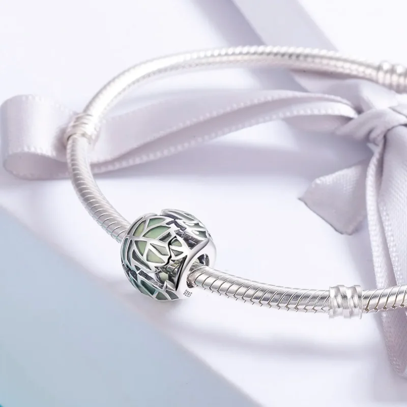 (bilde for) Pandora Style Silver Green Leaves Are In Love Charm - SCC524 - Vis 4