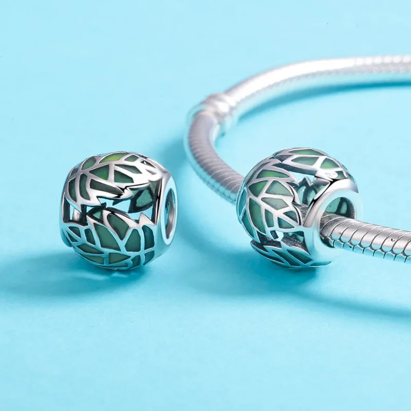 (bilde for) Pandora Style Silver Green Leaves Are In Love Charm - SCC524 - Vis 5