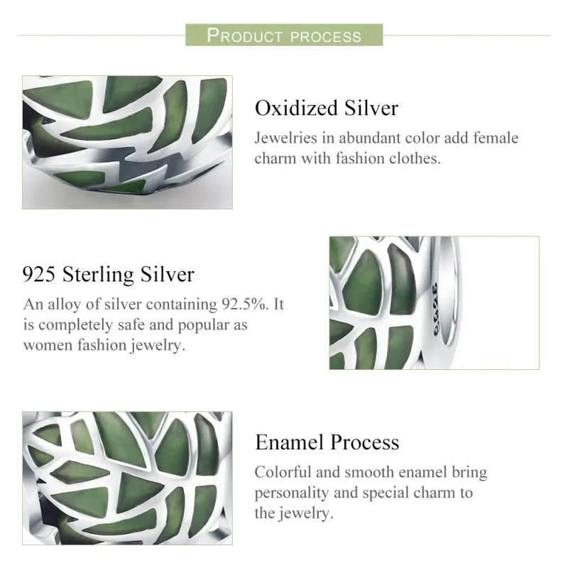(bilde for) Pandora Style Silver Green Leaves Are In Love Charm - SCC524 - Vis 6