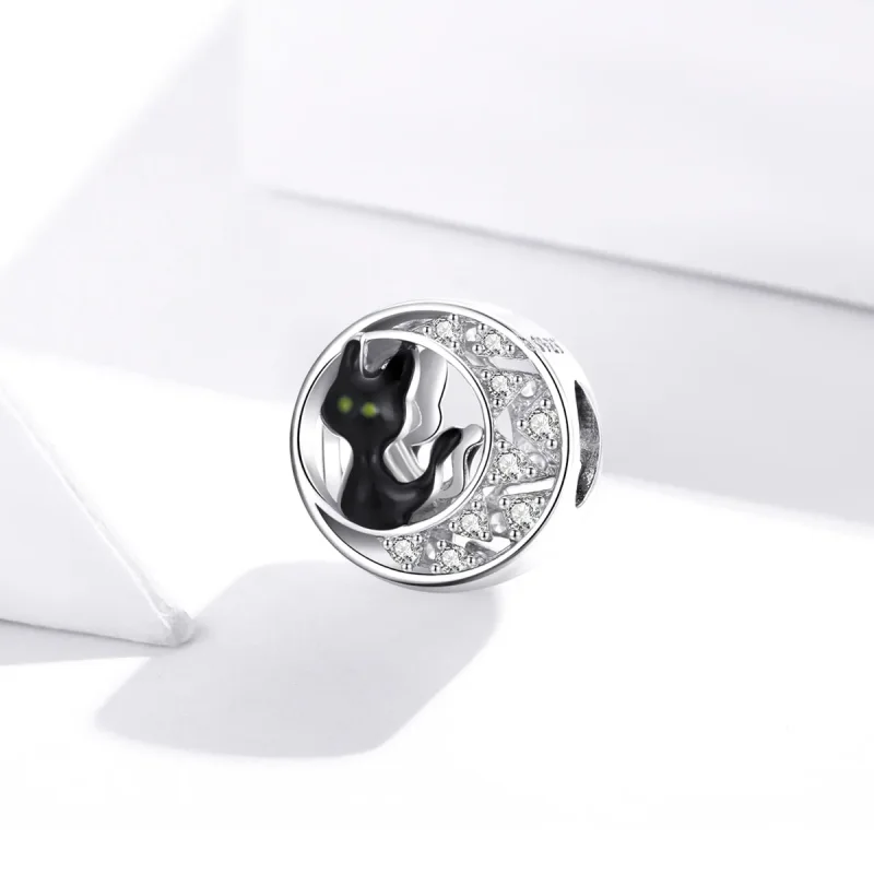 (bilde for) Pandora Style Silver Halloween Black Cat Charm - BSC325 - Vis 2