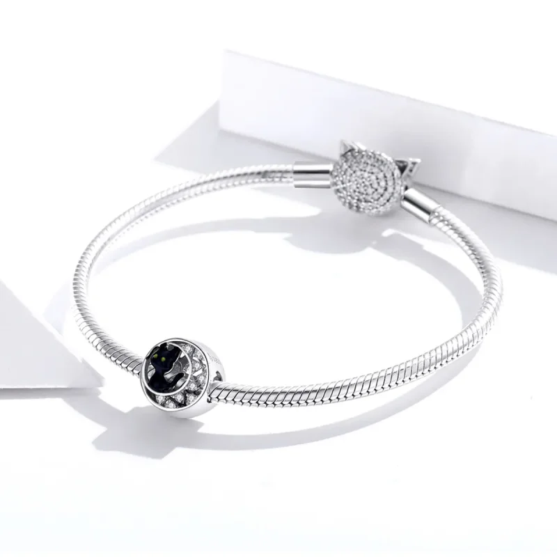 (bilde for) Pandora Style Silver Halloween Black Cat Charm - BSC325 - Vis 3
