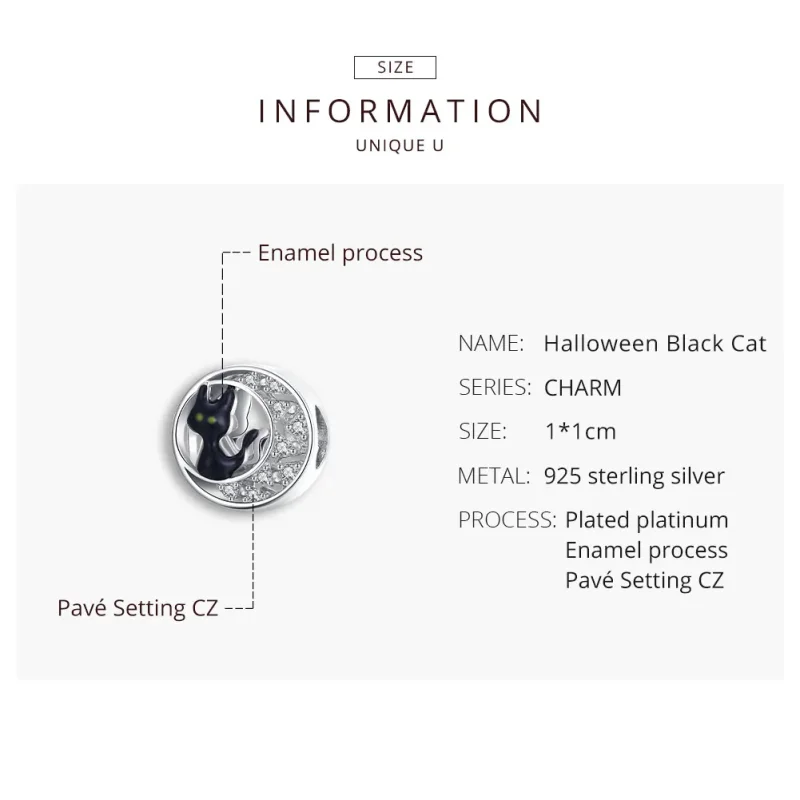 (bilde for) Pandora Style Silver Halloween Black Cat Charm - BSC325 - Vis 8