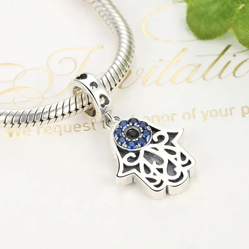 (bilde for) Pandora Style Silver Hamsa Hand Dangle - SCC085 - Vis 3