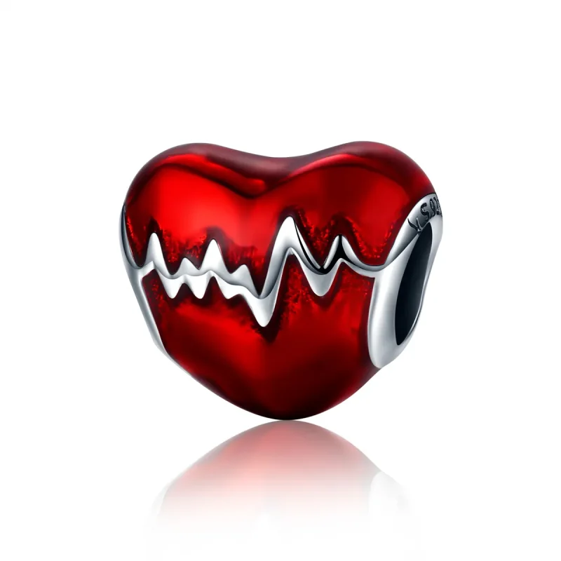 (bilde for) Pandora Style Silver Heart Beat Charm - SCC249 - Vis 2