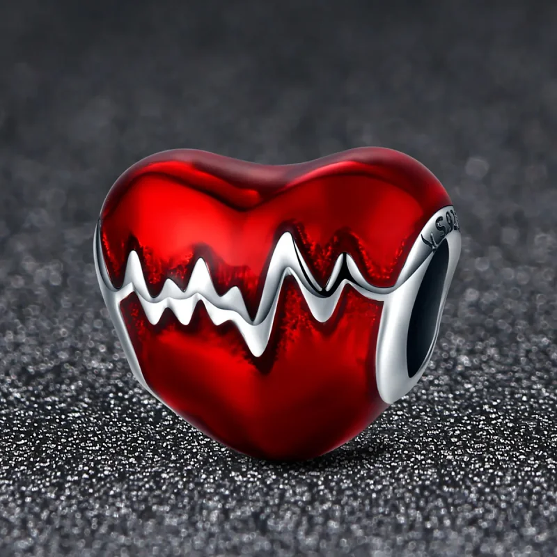 (bilde for) Pandora Style Silver Heart Beat Charm - SCC249 - Vis 3