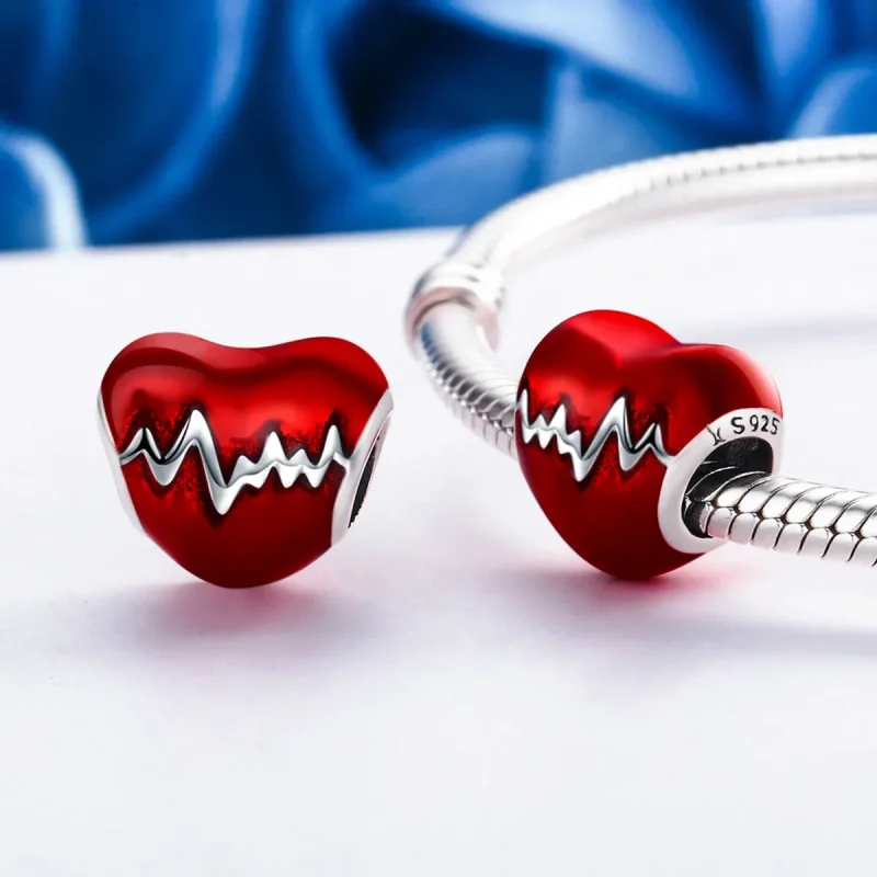 (bilde for) Pandora Style Silver Heart Beat Charm - SCC249 - Vis 5