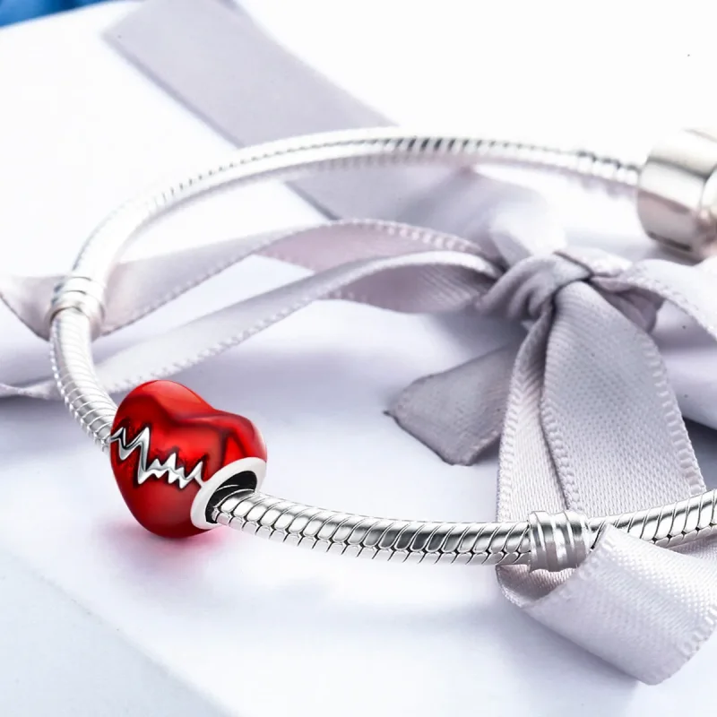 (bilde for) Pandora Style Silver Heart Beat Charm - SCC249 - Vis 6