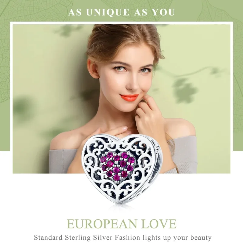 (bilde for) Pandora Style Silver Heart Charm - SCC1109 - Vis 2