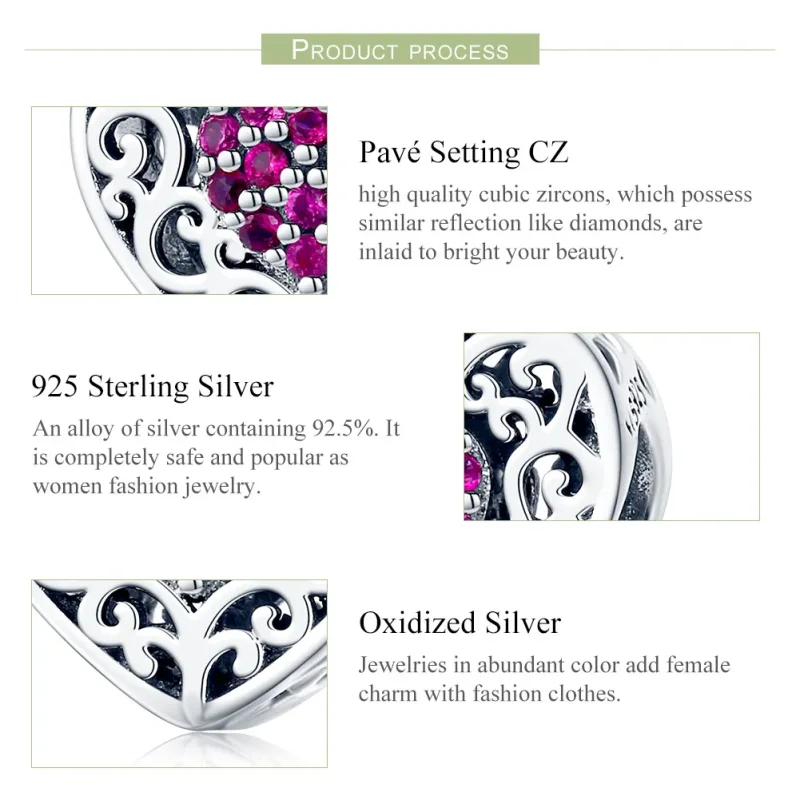 (bilde for) Pandora Style Silver Heart Charm - SCC1109 - Vis 5