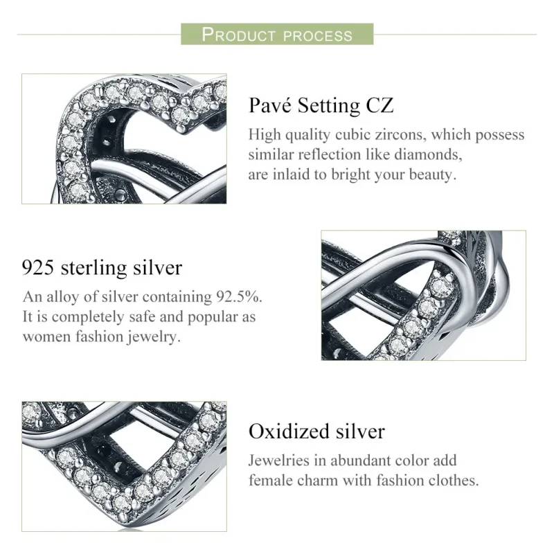 (bilde for) Pandora Style Silver Heart Shape Charm - SCC432 - Vis 7