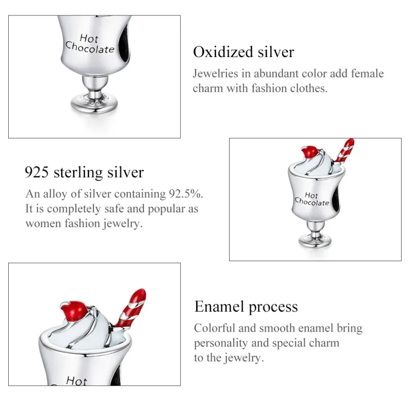 (bilde for) Pandora Style Silver Hot Chocolate Charm - SCC1495 - Vis 7