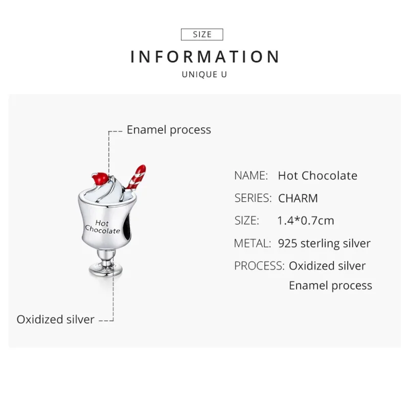 (bilde for) Pandora Style Silver Hot Chocolate Charm - SCC1495 - Vis 8